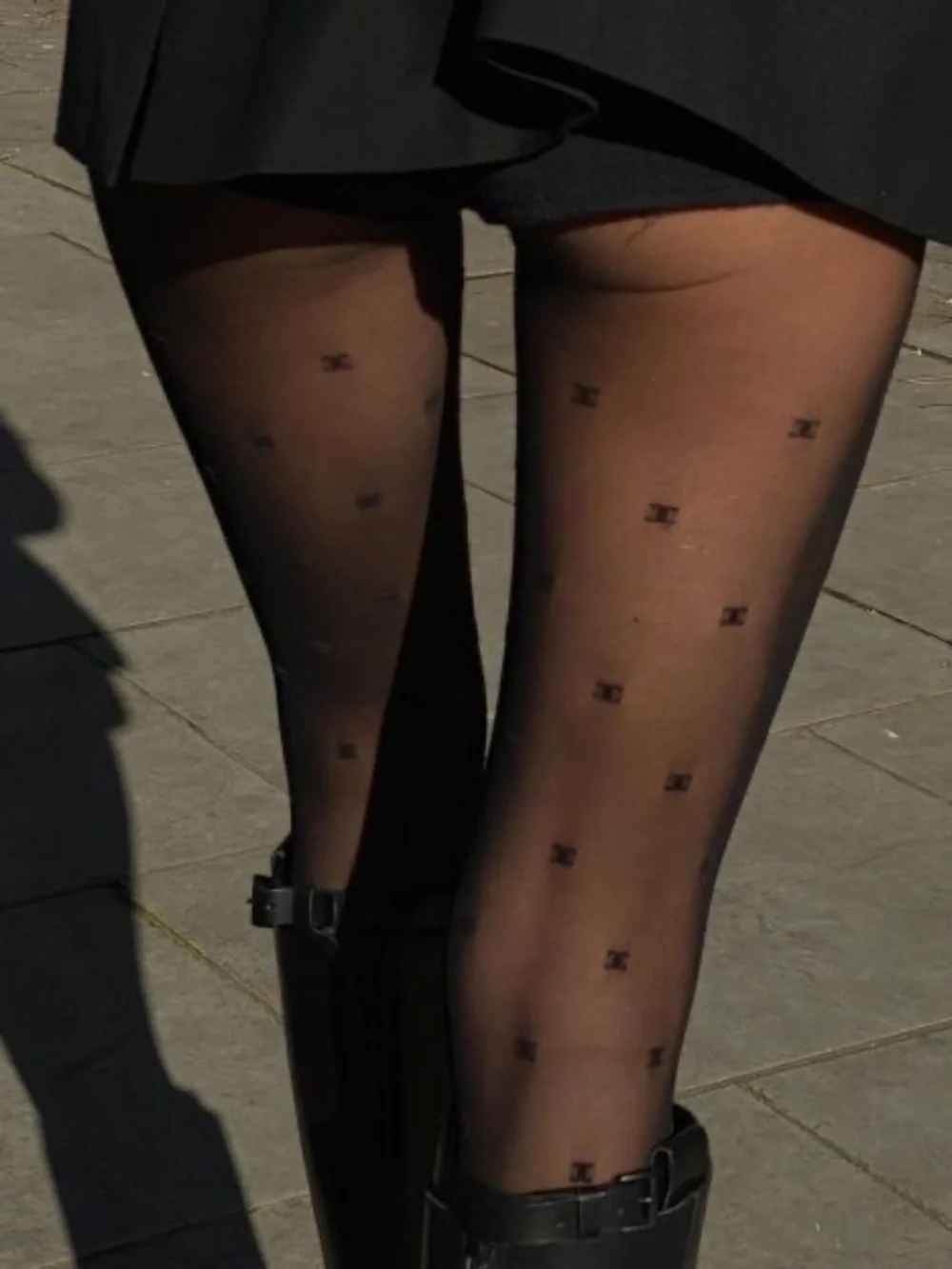 Brocade eyelash CC Monogram Logo, Nylon Pantyhose Black Tights